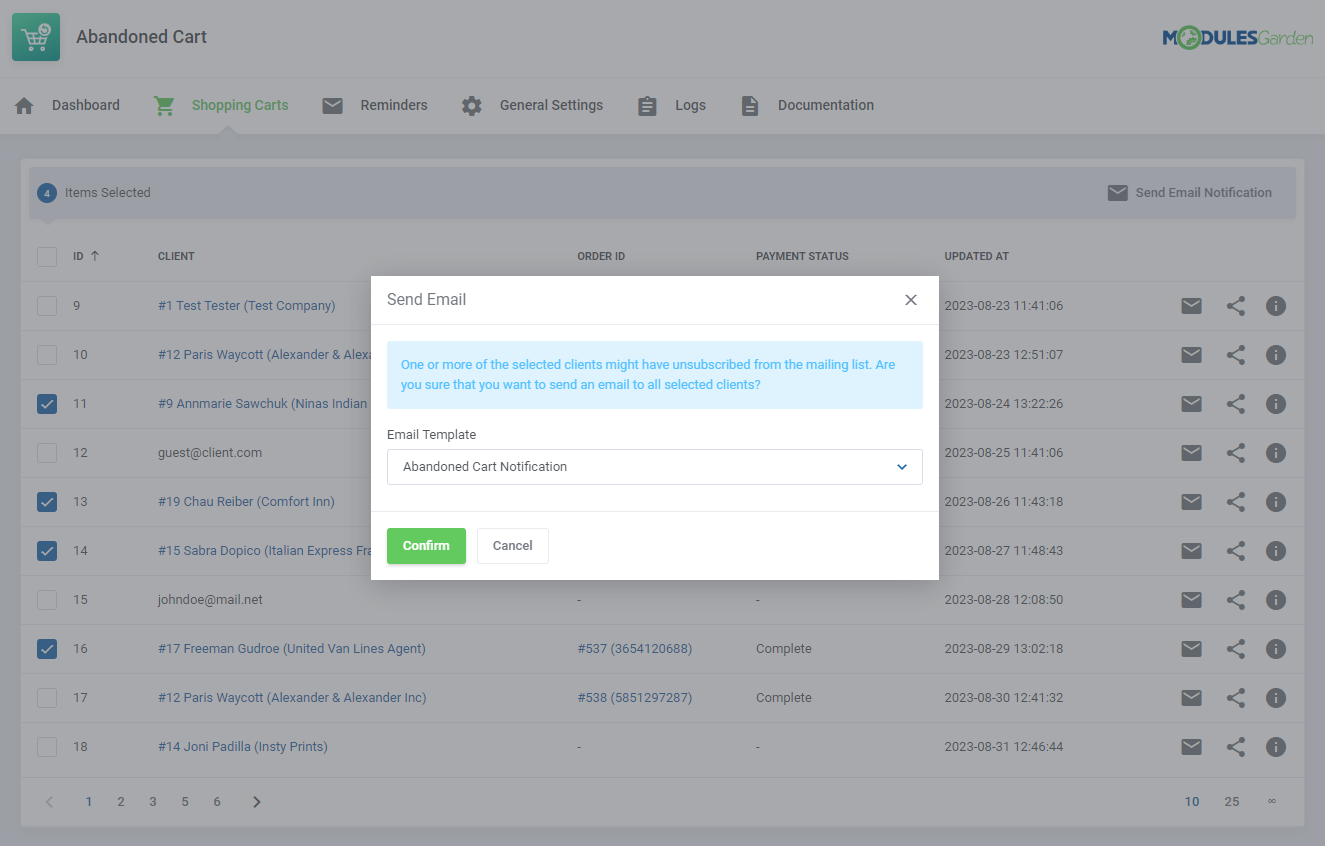 Abandoned Cart For WHMCS: Module Screenshot 3