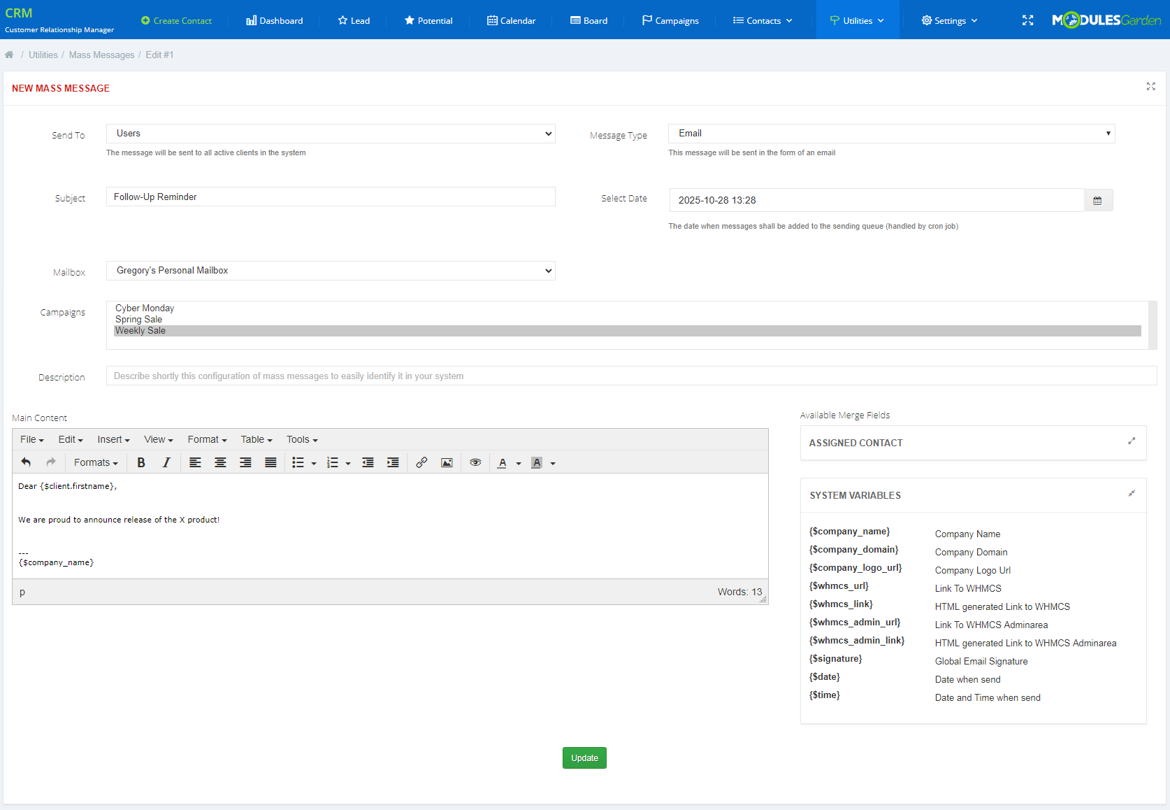 CRM For WHMCS: Module Screenshot 13