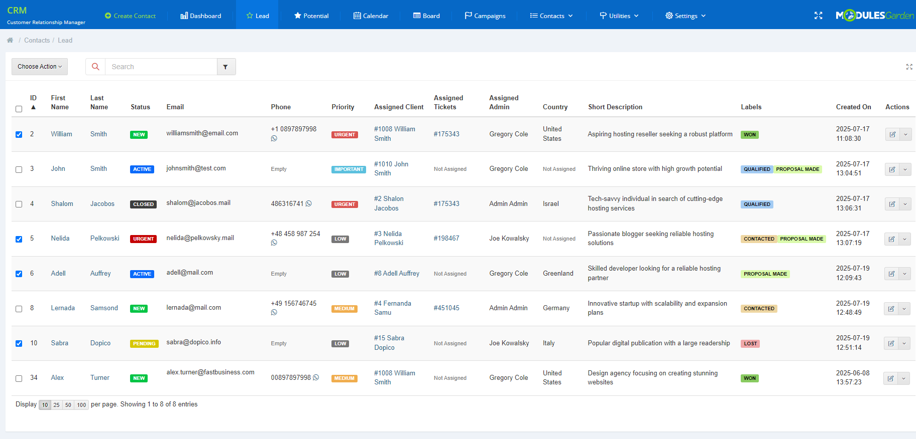 CRM For WHMCS: Module Screenshot 2