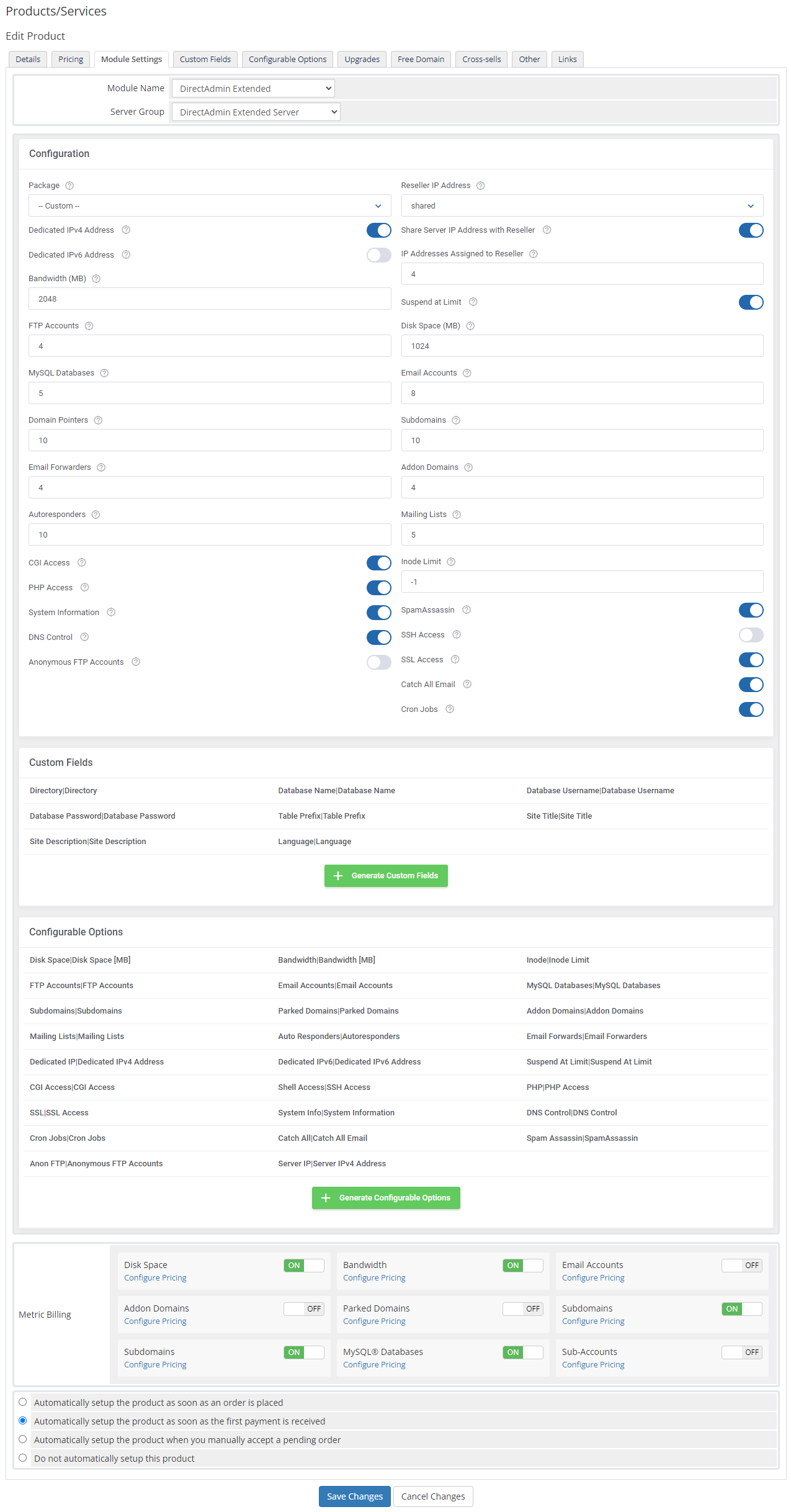 DirectAdmin Extended For WHMCS: Module Screenshot 52