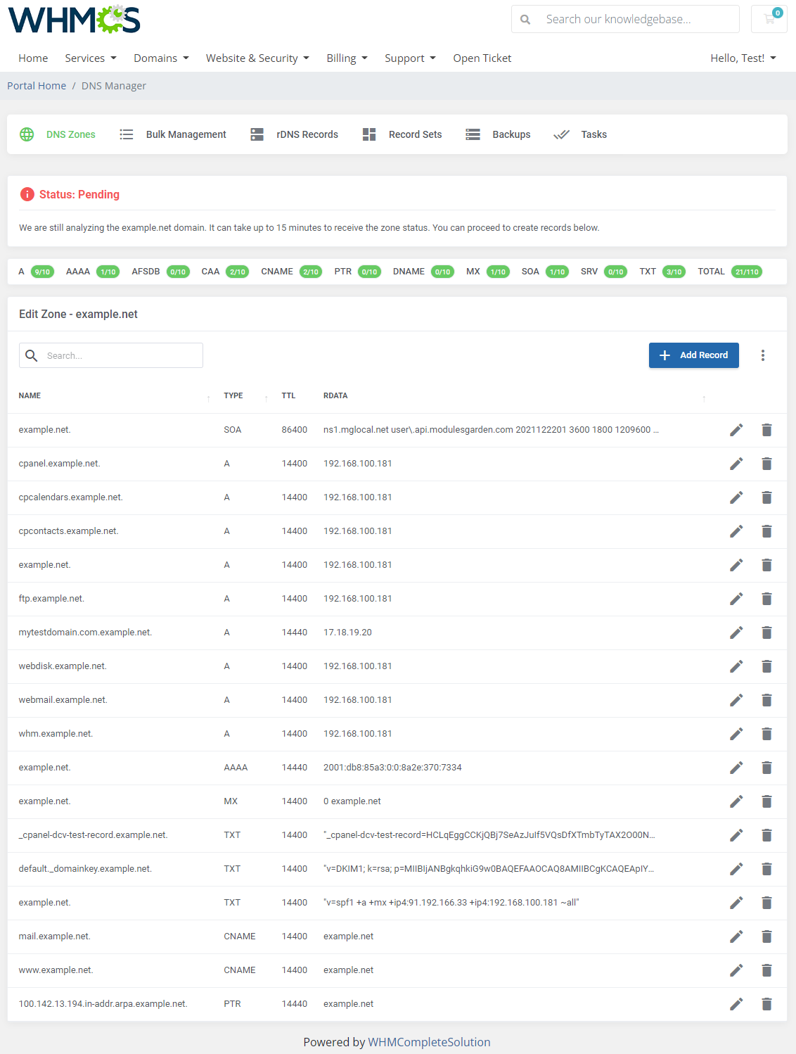 DNS Manager For WHMCS: Module Screenshot 4