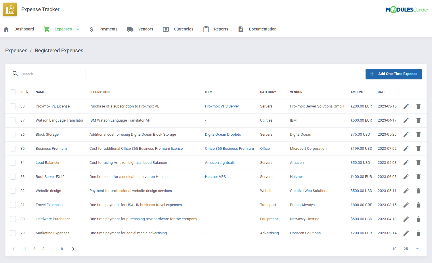 Expense Tracker For WHMCS: Module Screenshot 2