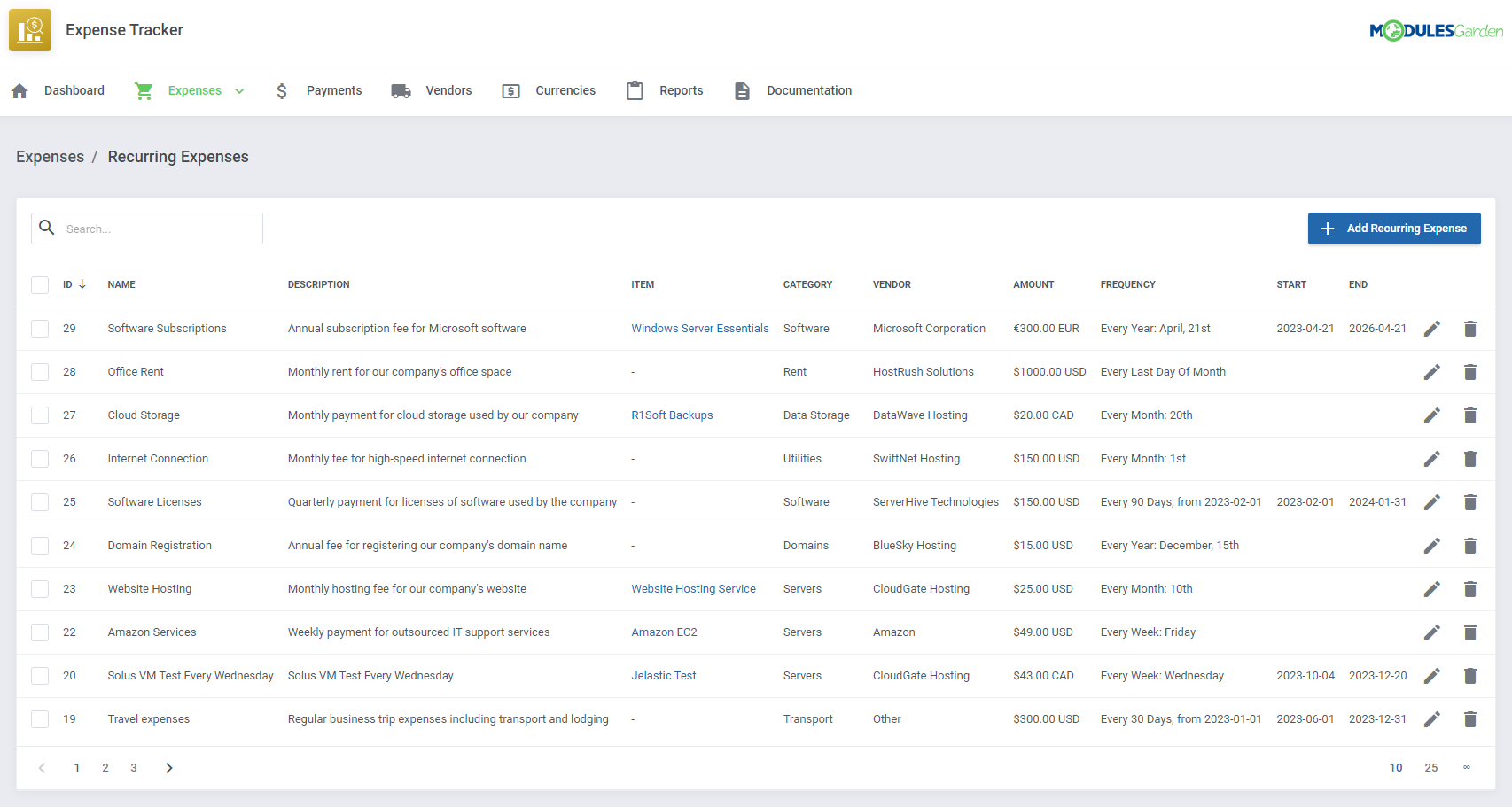 Expense Tracker For WHMCS: Module Screenshot 4