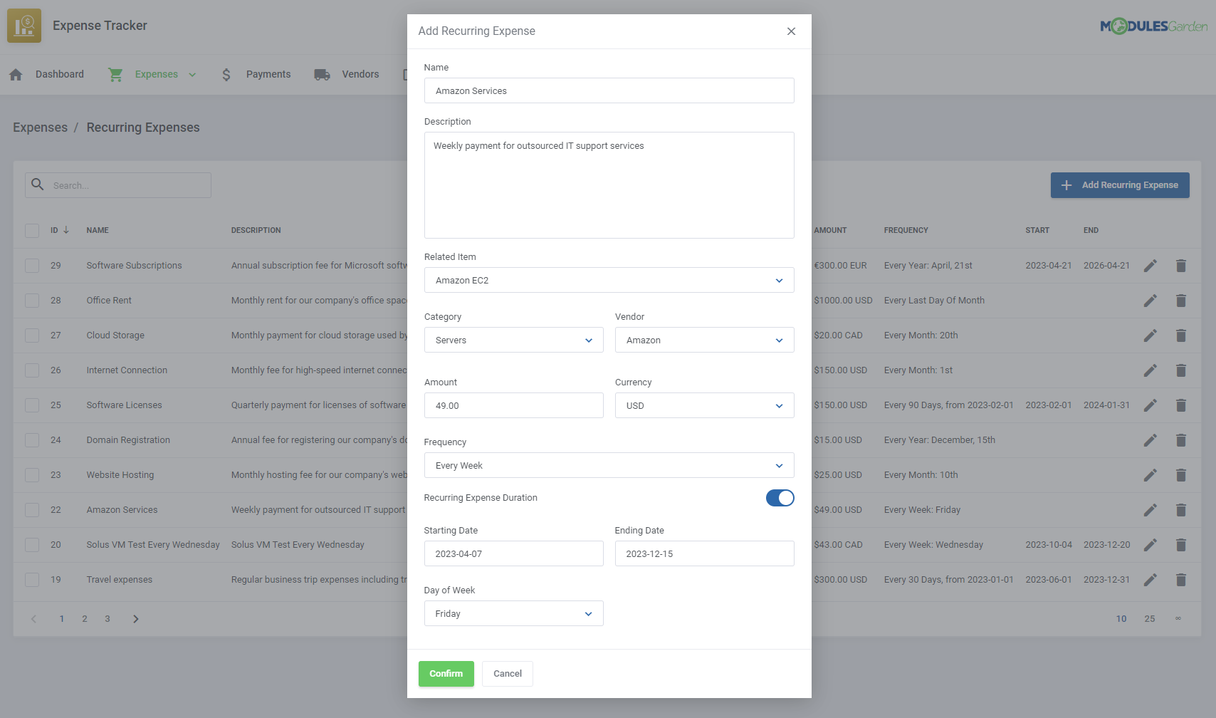 Expense Tracker For WHMCS: Module Screenshot 5