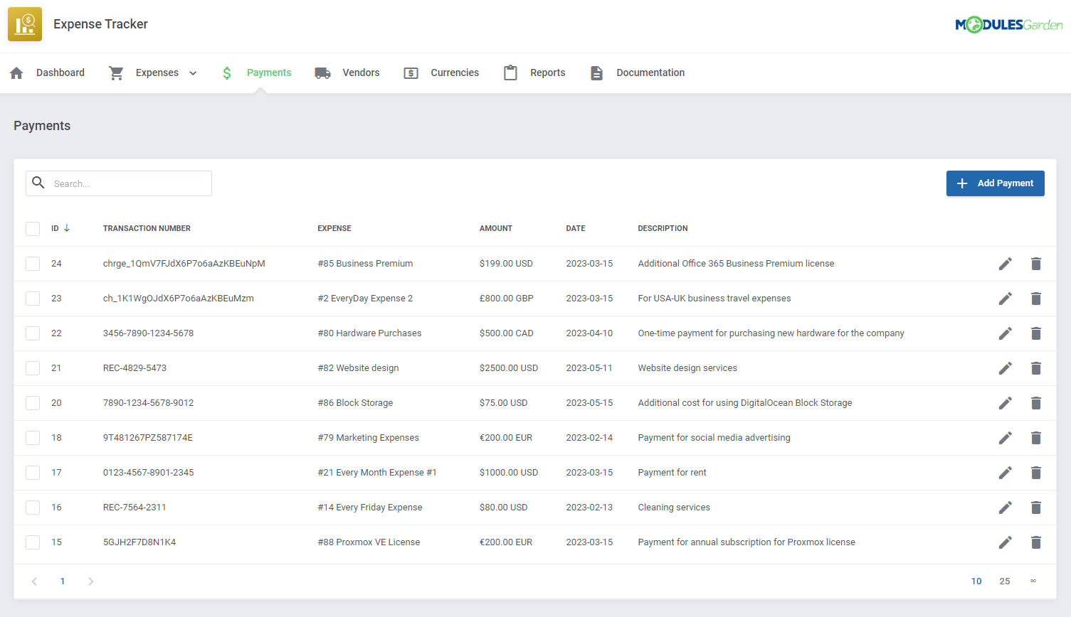 Expense Tracker For WHMCS: Module Screenshot 7