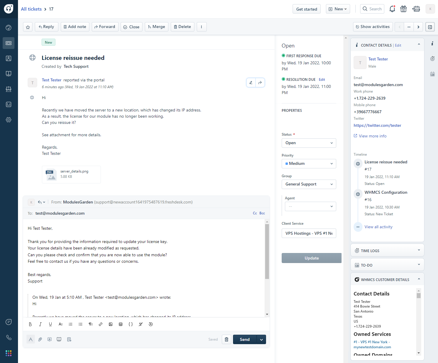 Freshdesk For WHMCS: Module Screenshot 3