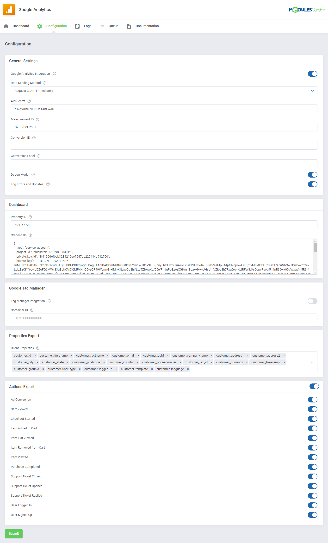 Google Analytics For WHMCS: Module Screenshot 2