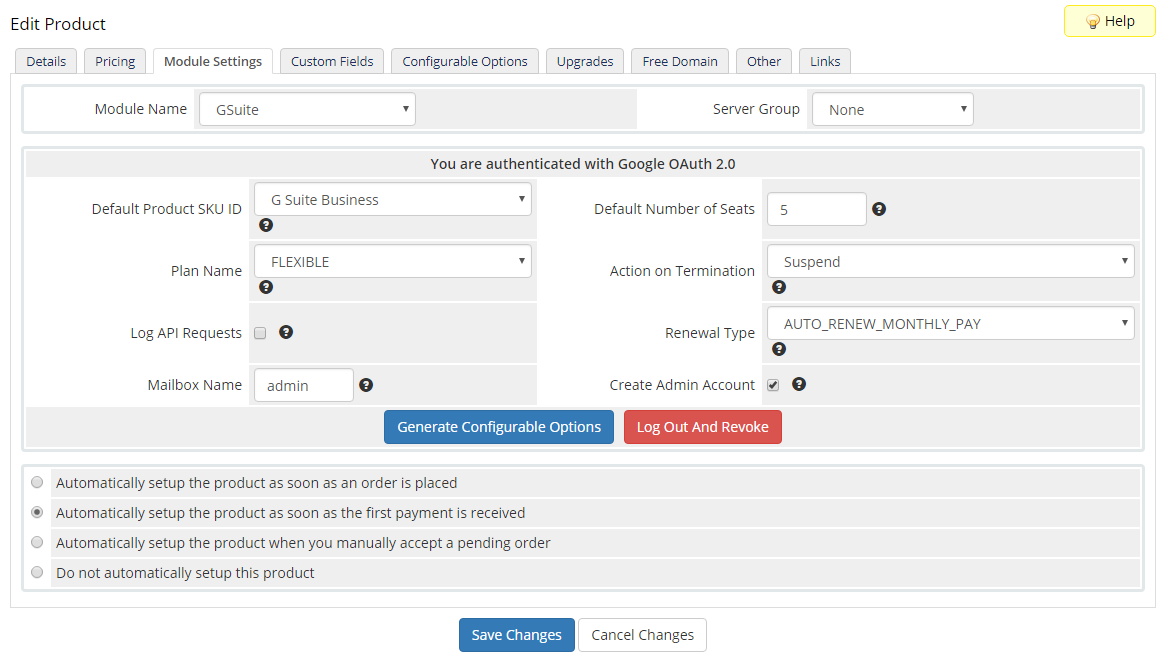 Google Workspace For WHMCS: Module Screenshot 4