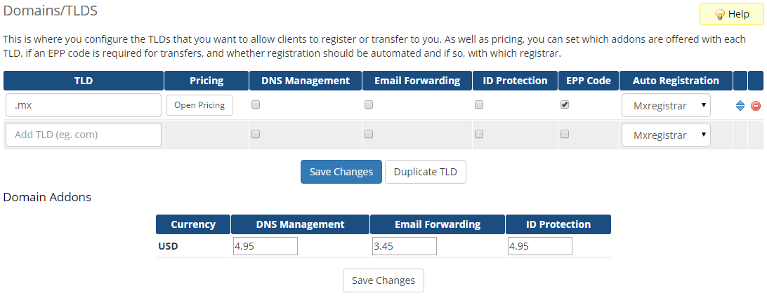 MX Registrar For WHMCS: Screen 2