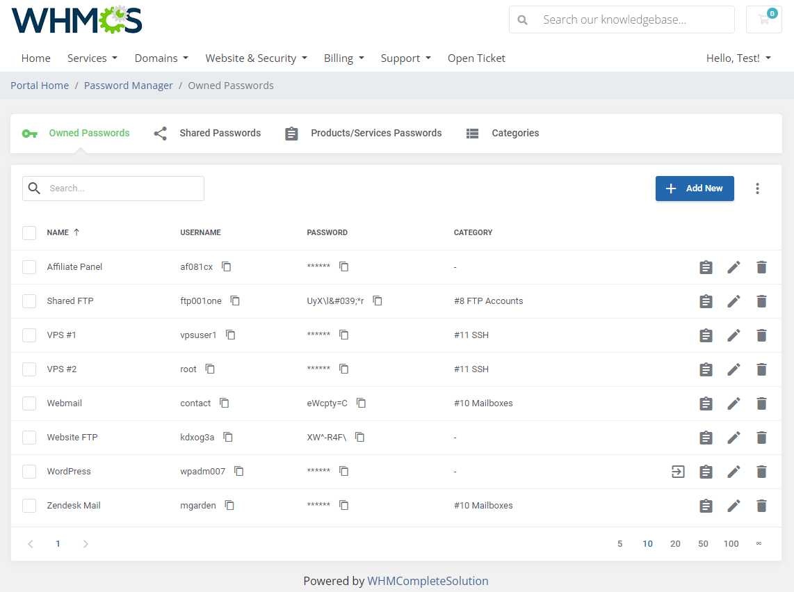 Password Manager For WHMCS: Module Screenshot 1