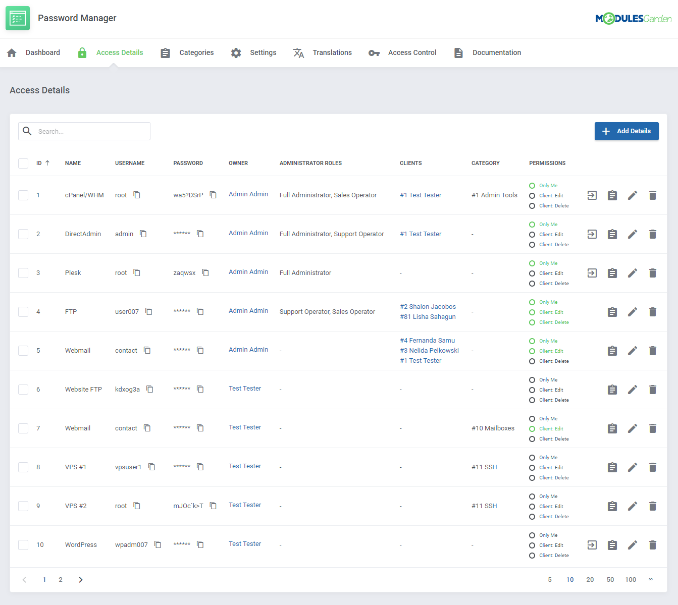 Password Manager For WHMCS: Module Screenshot 14