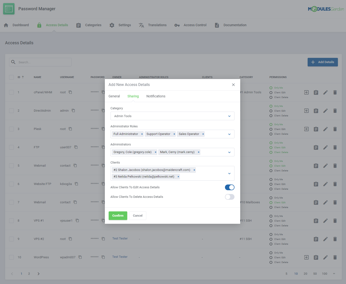 Password Manager For WHMCS: Module Screenshot 16