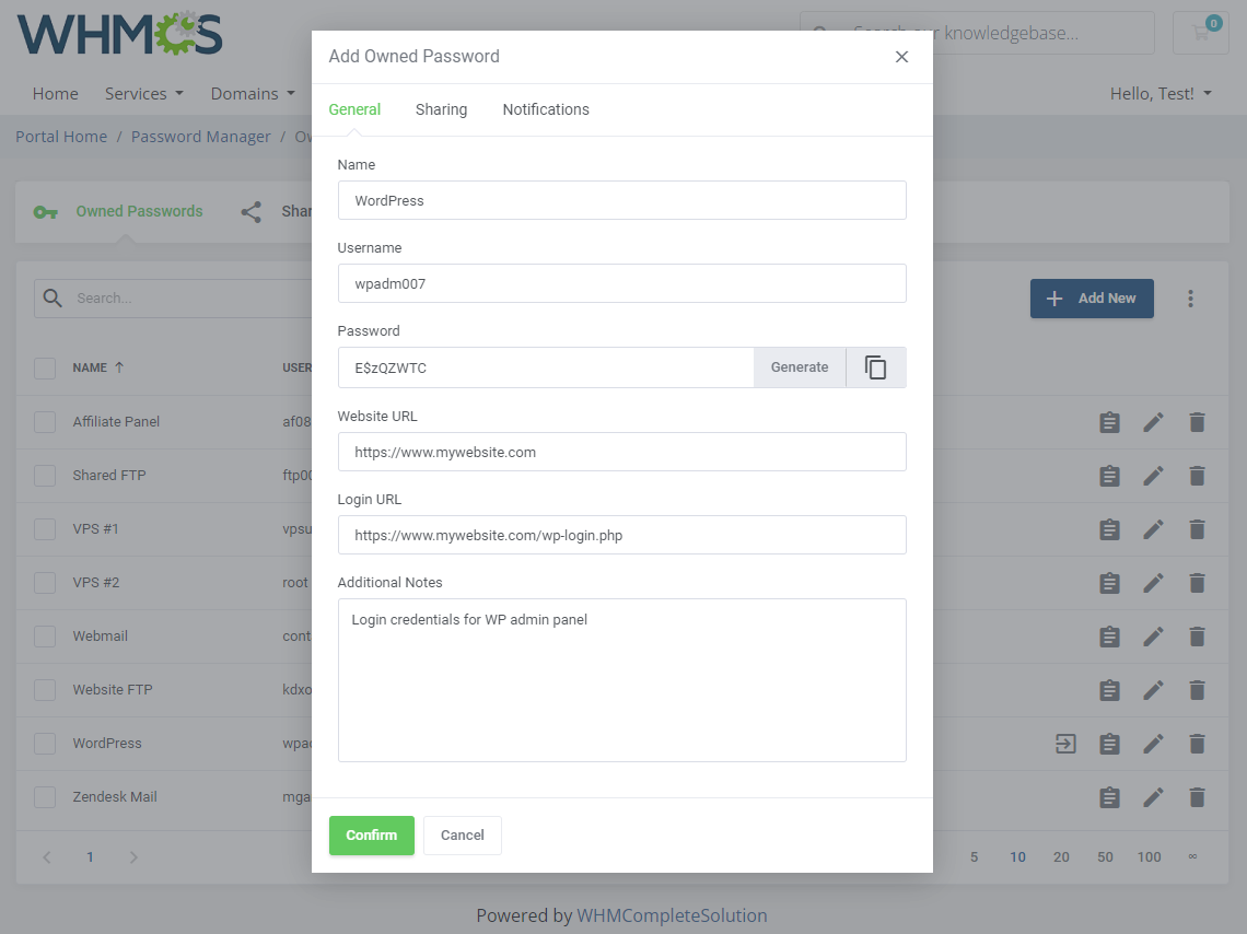Password Manager For WHMCS: Module Screenshot 2