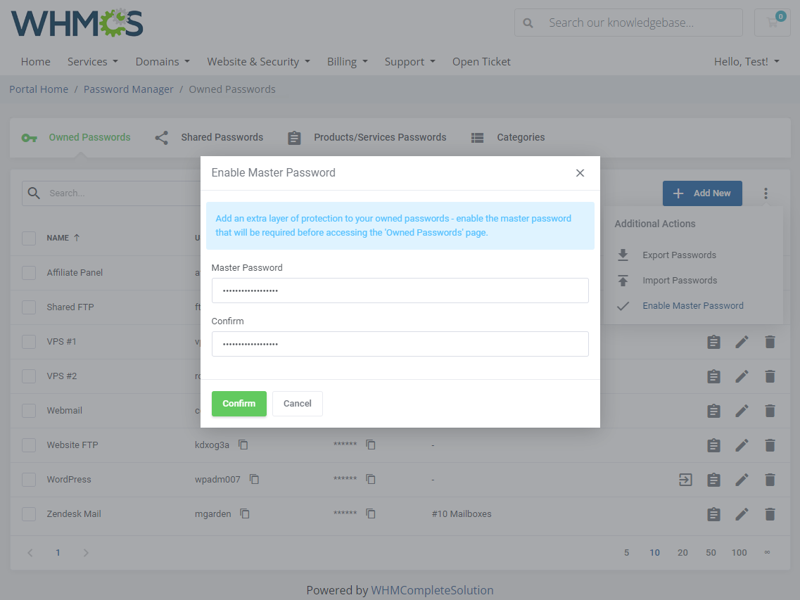 Password Manager For WHMCS: Module Screenshot 6