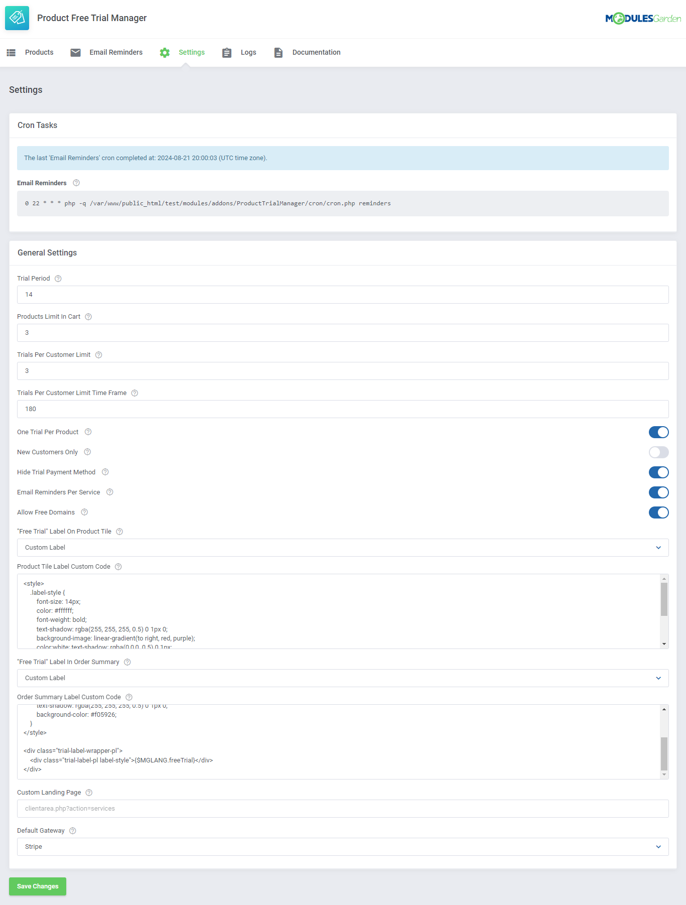 Product Free Trial Manager For WHMCS: Module Screenshot 11