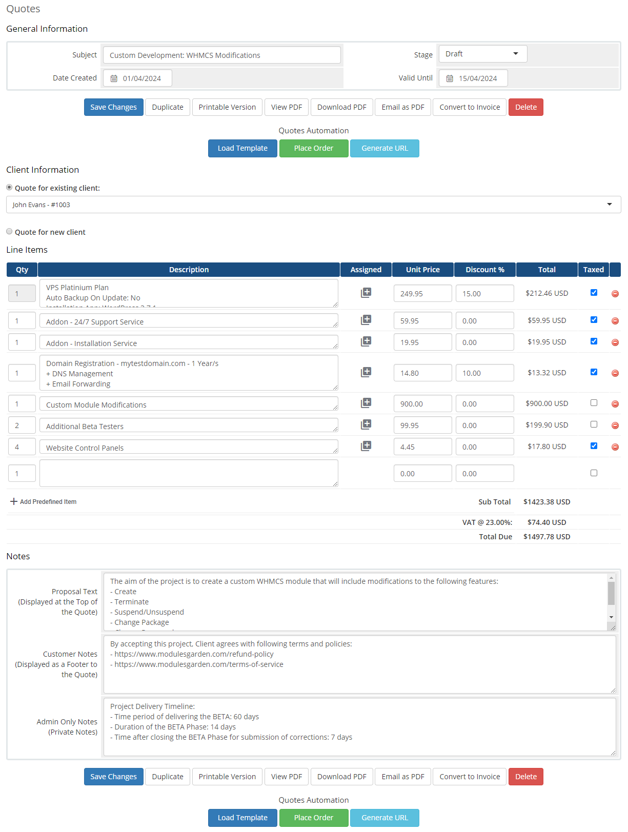 Quotes Automation For WHMCS: Module Screenshot 14