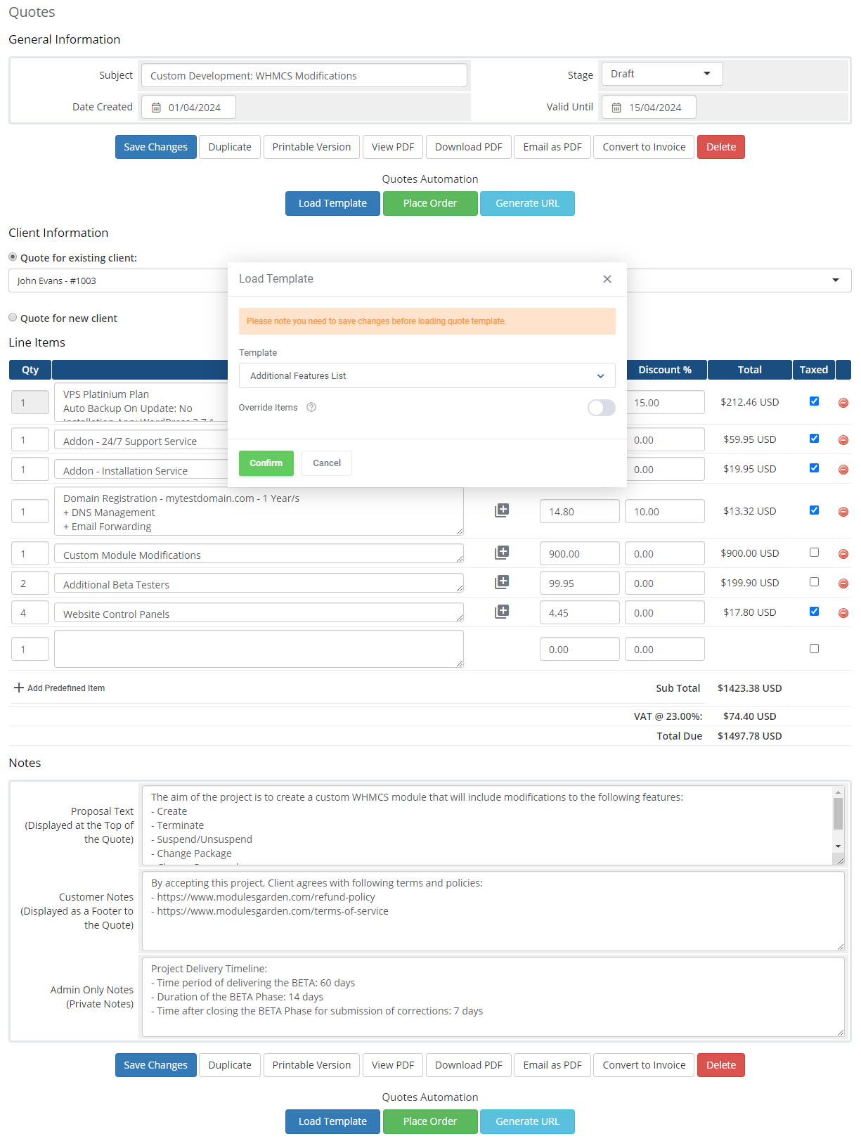 Quotes Automation For WHMCS: Module Screenshot 18