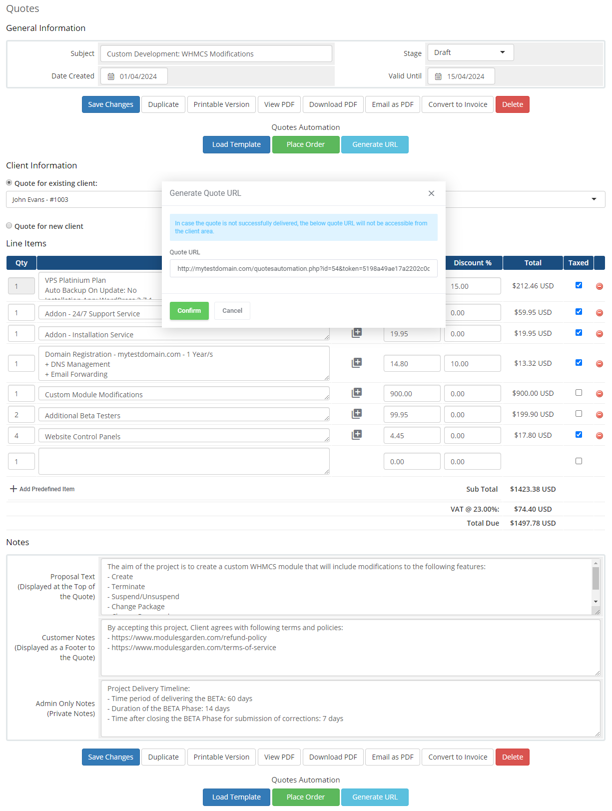 Quotes Automation For WHMCS: Module Screenshot 19