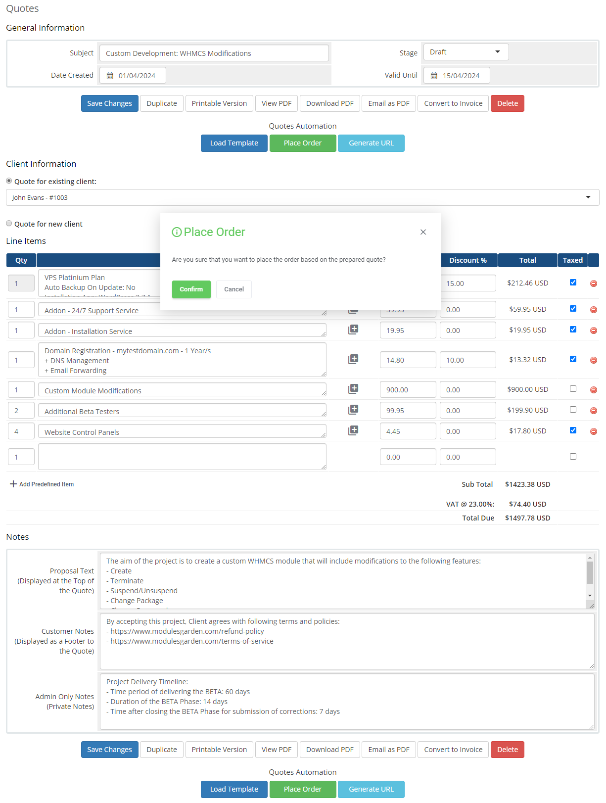 Quotes Automation For WHMCS: Module Screenshot 20