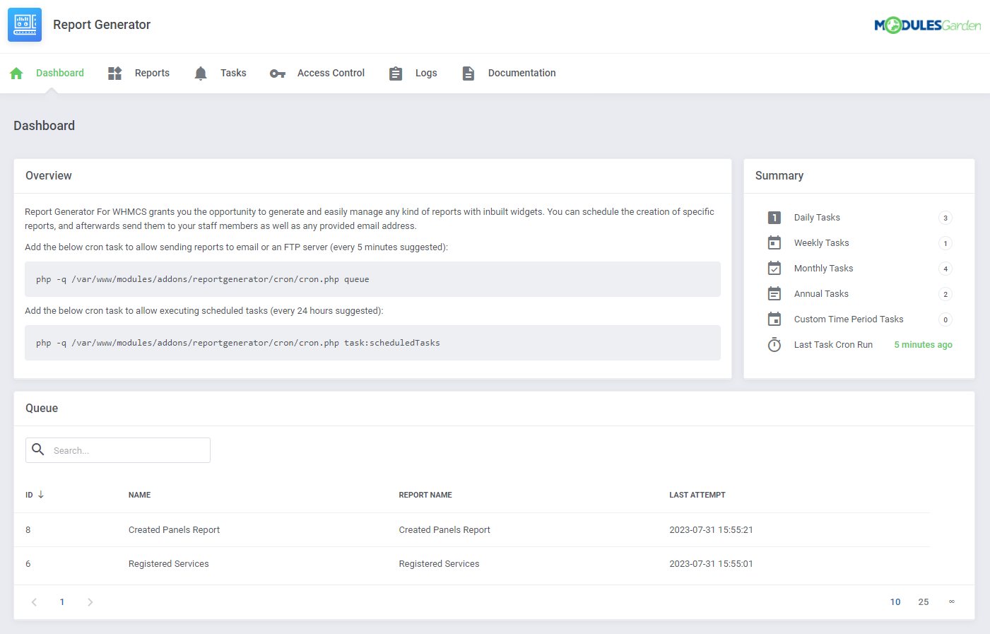 Report Generator For WHMCS: Module Screenshot 1