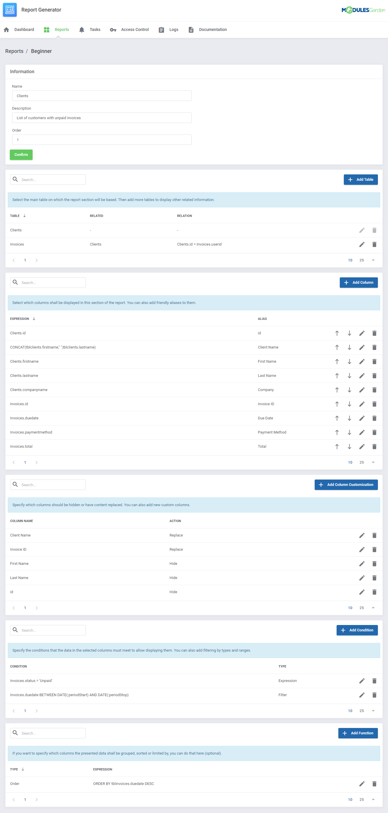 Report Generator For WHMCS: Module Screenshot 10