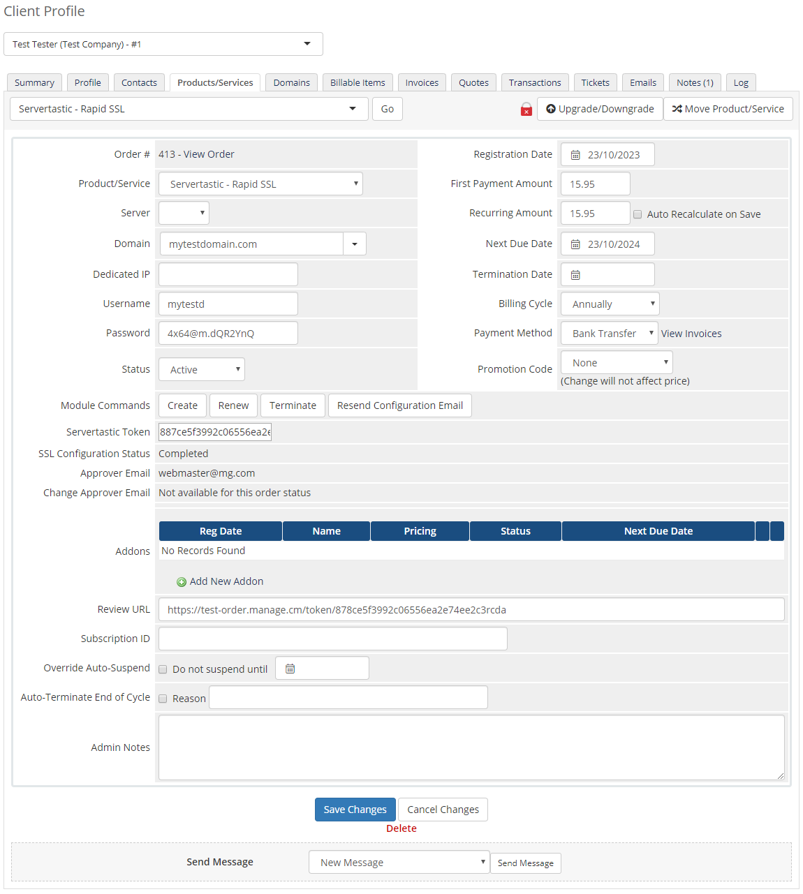 Servertastic SSL For WHMCS: Module Screenshot 4