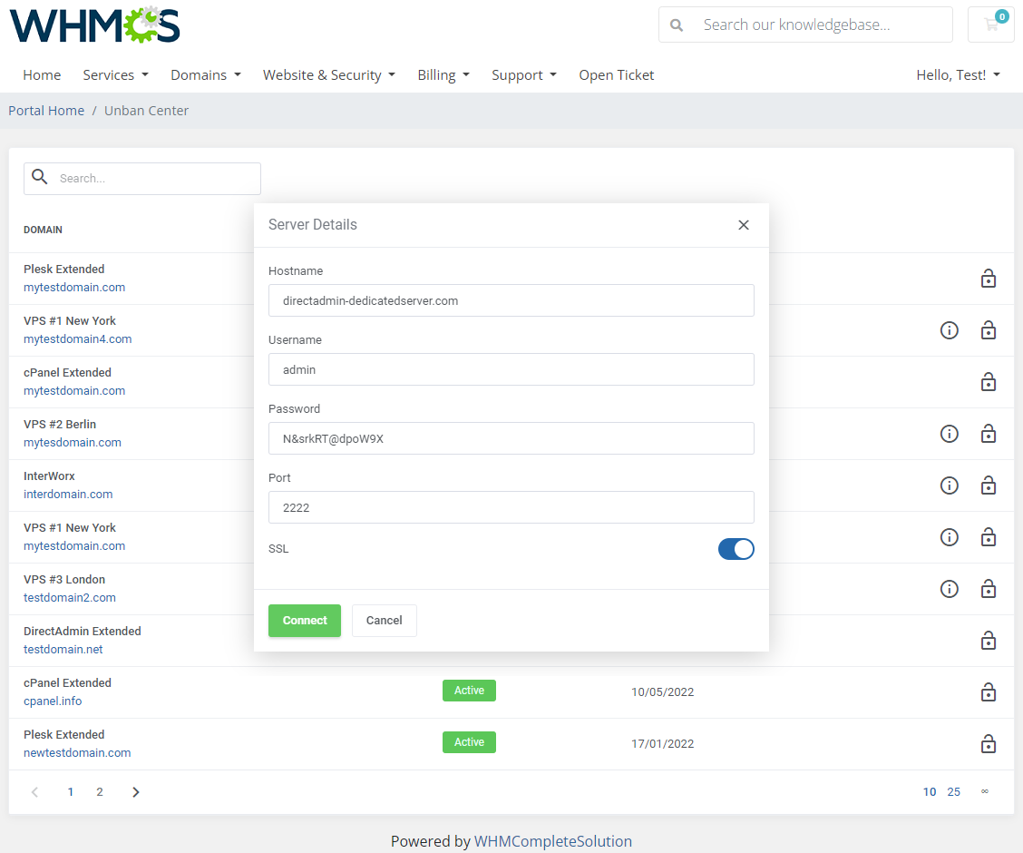 Unban Center For WHMCS: Module Screenshot 4