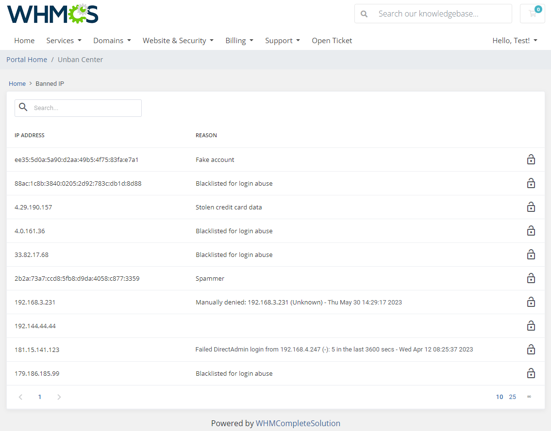 Unban Center For WHMCS: Module Screenshot 5