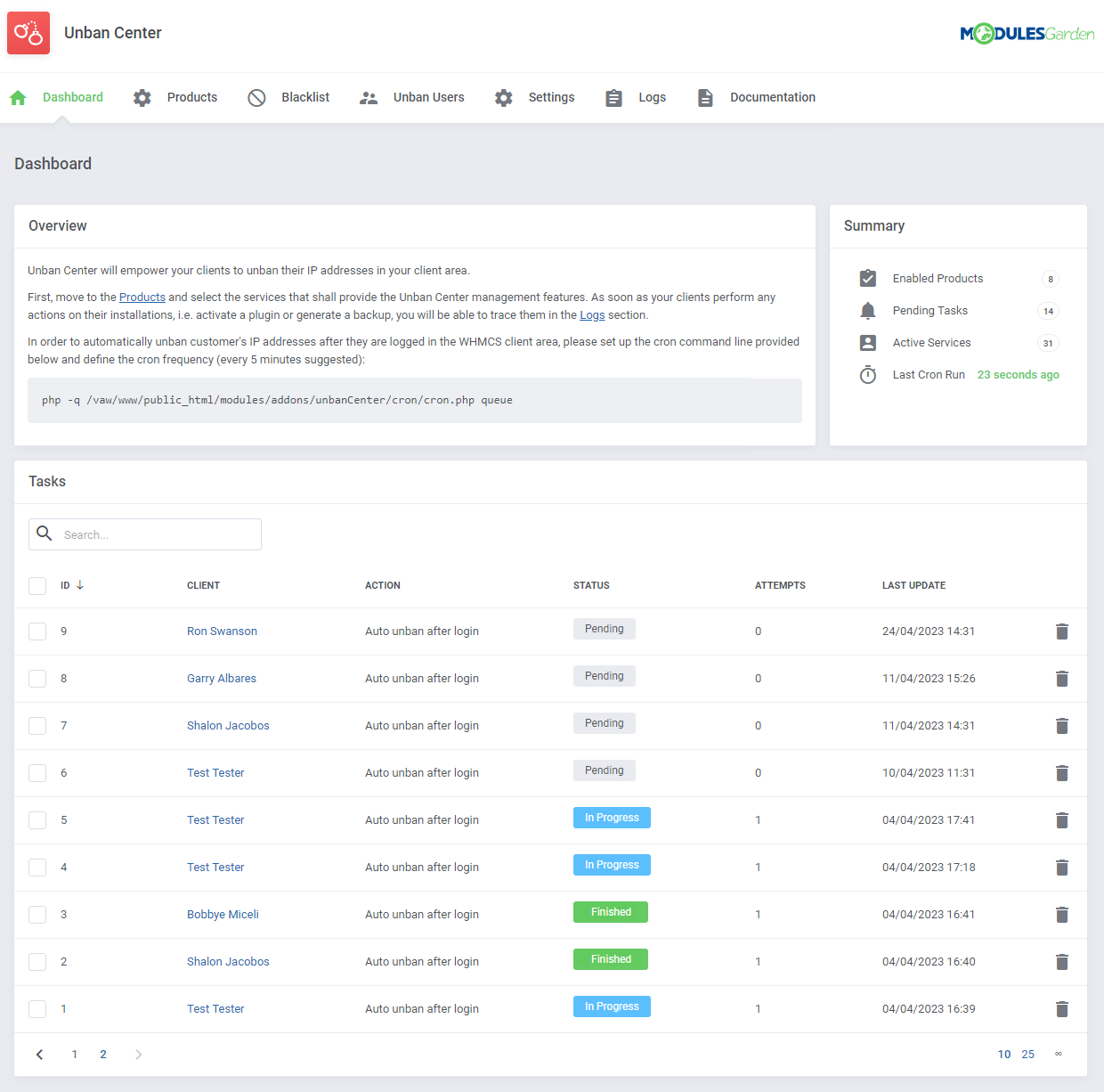 Unban Center For WHMCS: Module Screenshot 6