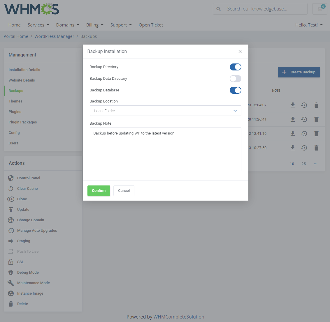 WordPress Manager For WHMCS: Module Screenshot 15