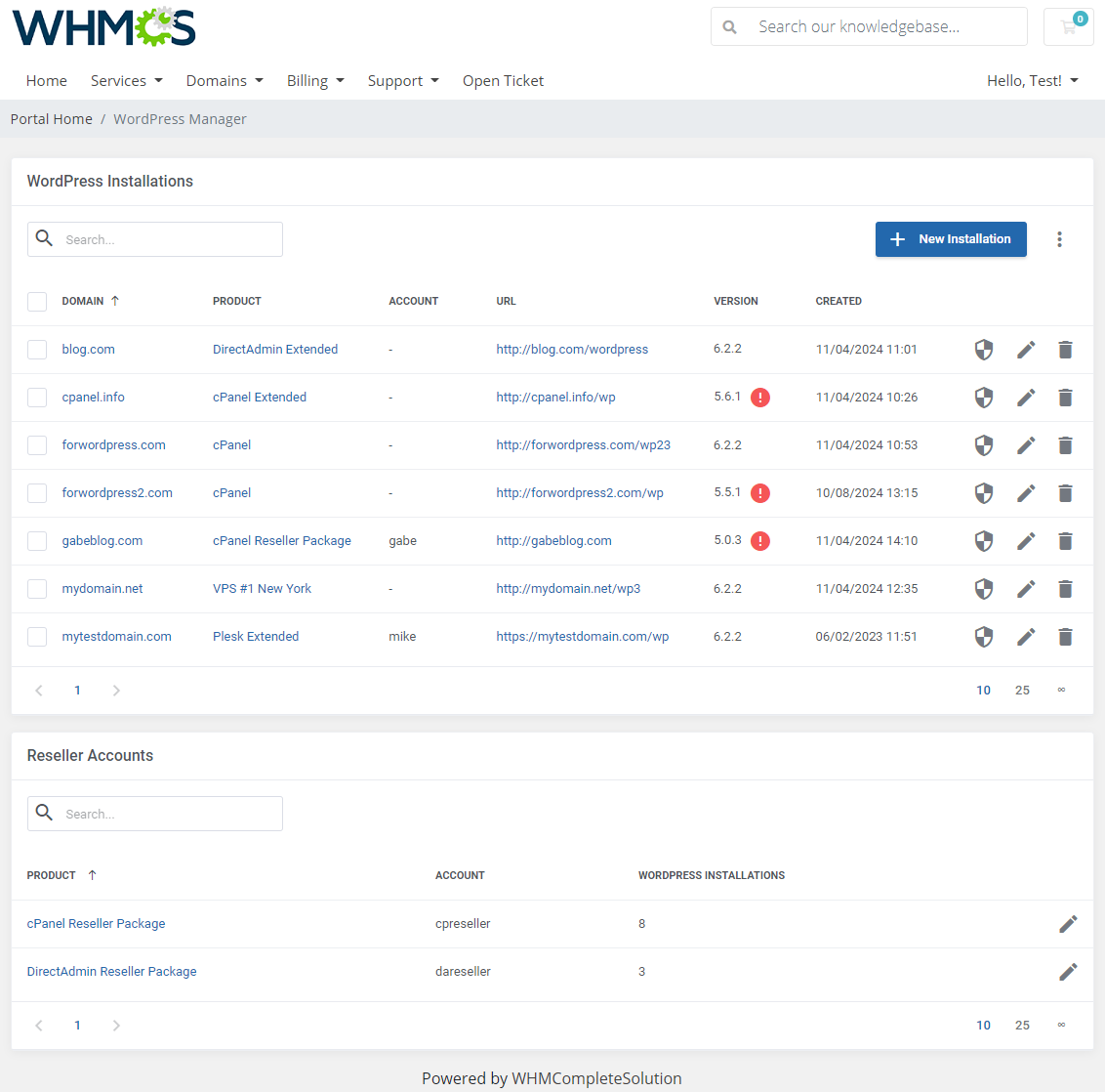 WordPress Manager For WHMCS: Module Screenshot 2