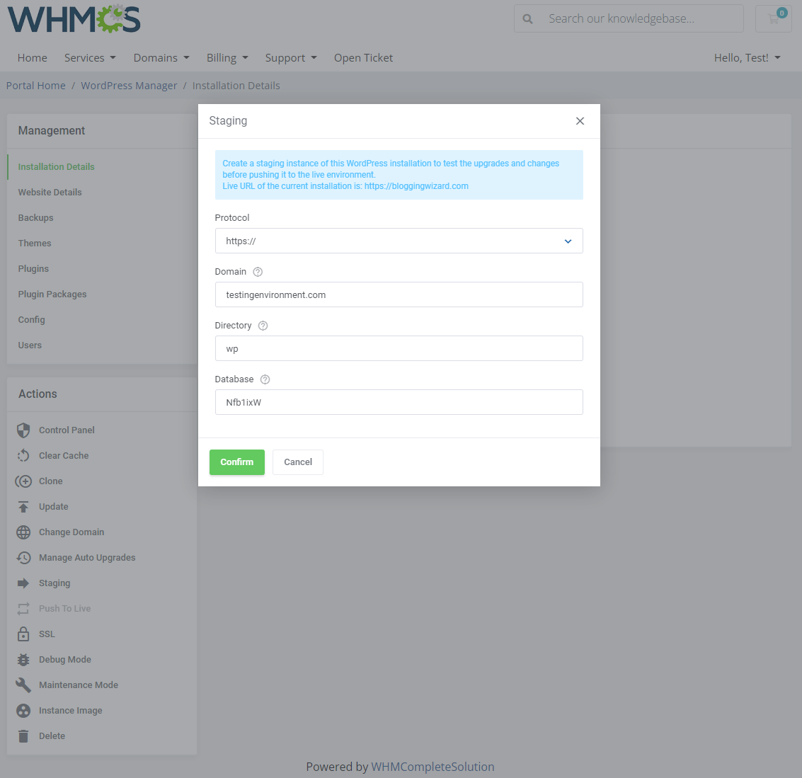 WordPress Manager For WHMCS: Module Screenshot 10