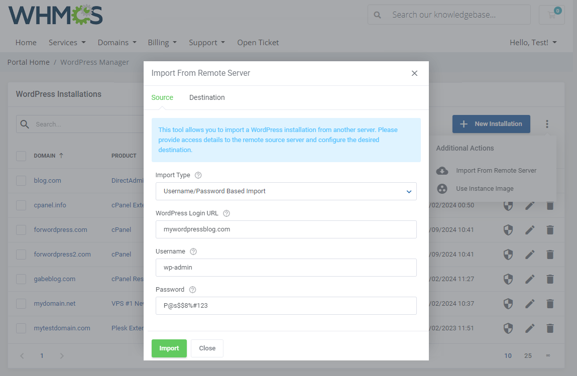 WordPress Manager For WHMCS: Module Screenshot 4