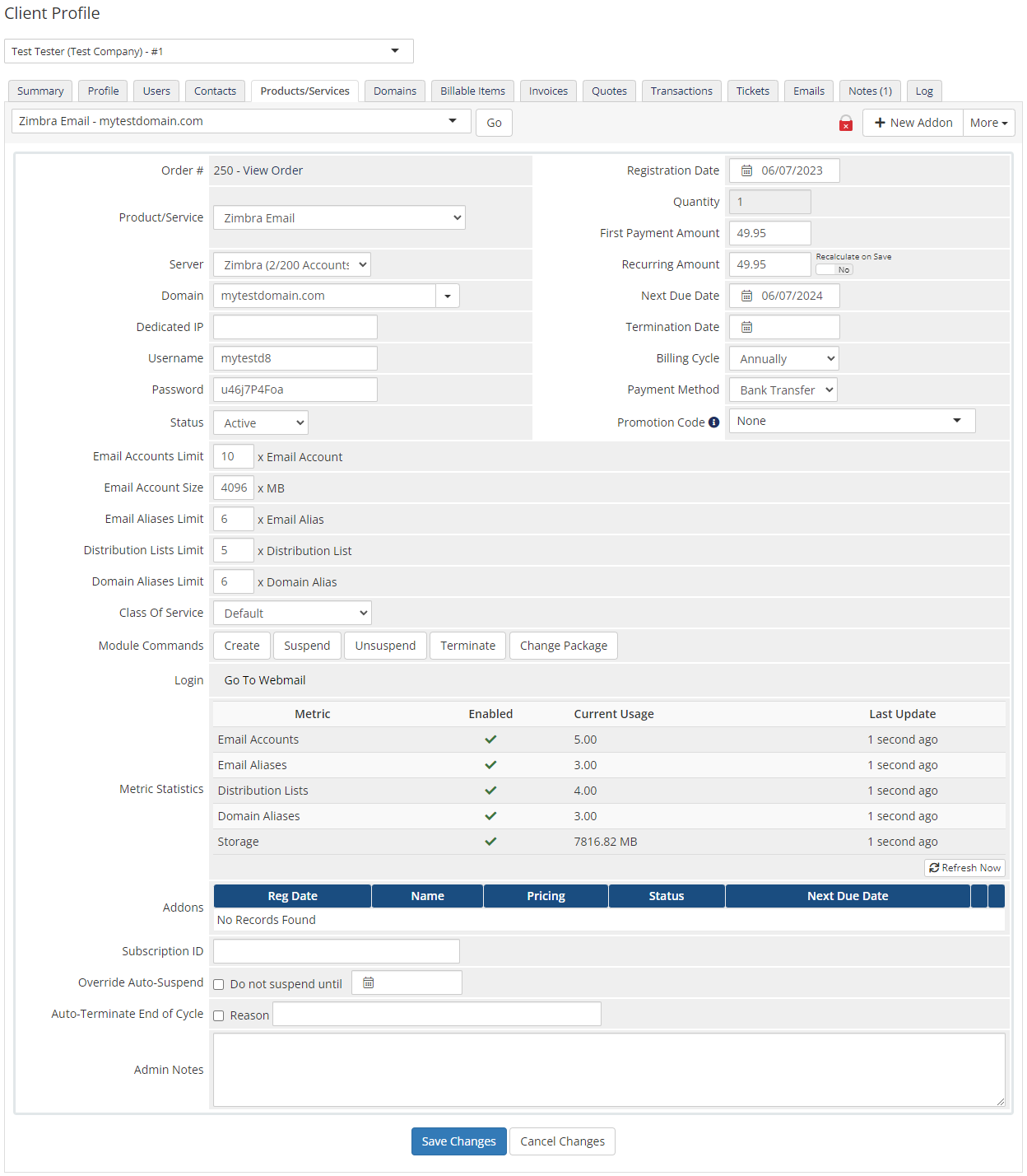 Zimbra Email For WHMCS: Module Screenshot 15