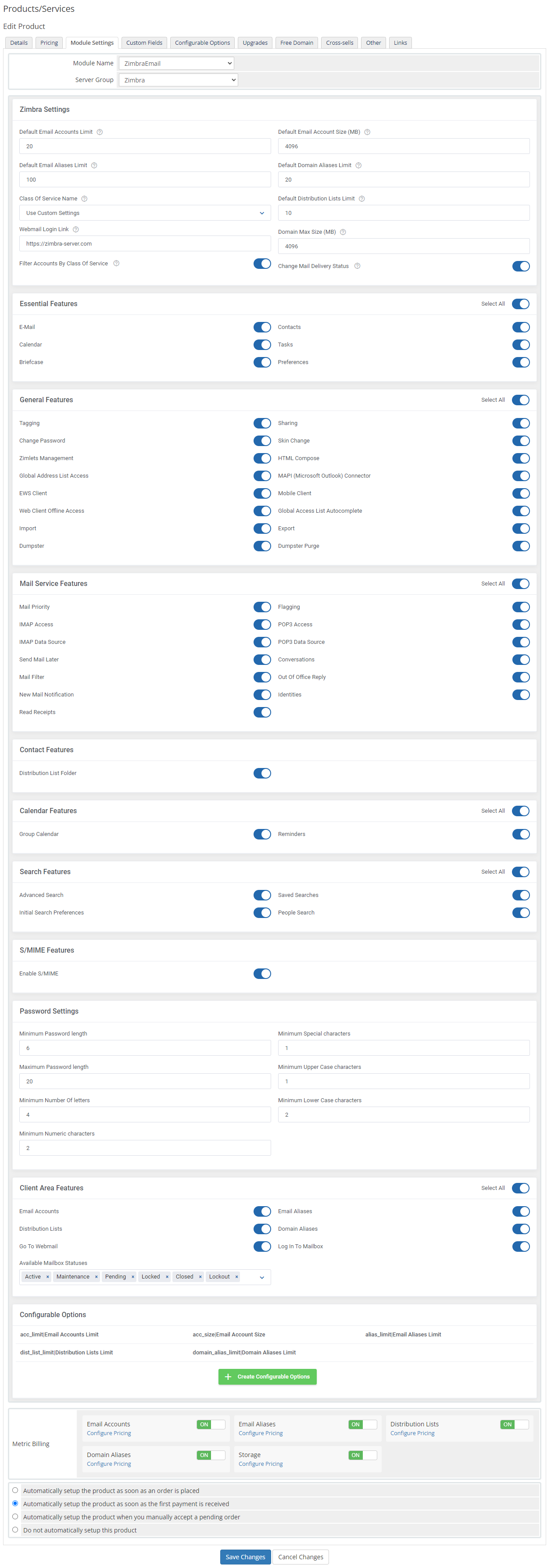 Zimbra Email For WHMCS: Module Screenshot 16