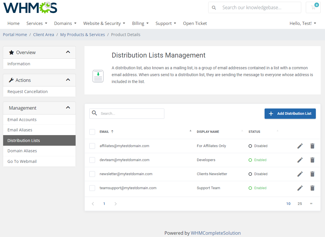 Zimbra Email For WHMCS: Module Screenshot 6